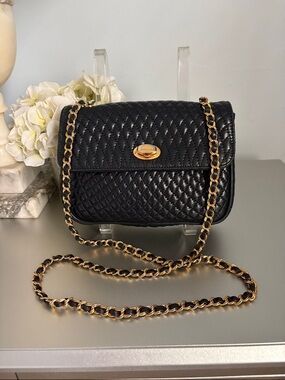 Bally Black Quilted Lambskin Crossbody with Gold Chain